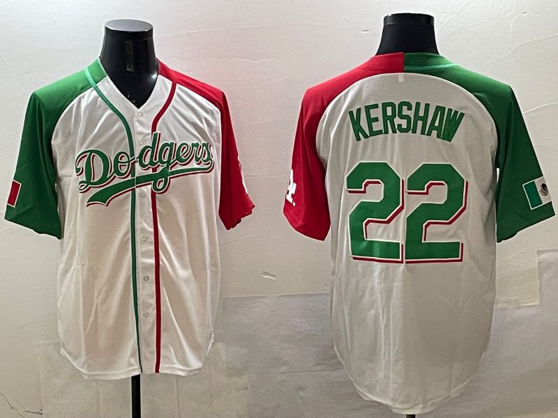 Men Los Angeles Dodgers 22 Kershaw White Green Game 2025 Nike MLB Jersey style 1